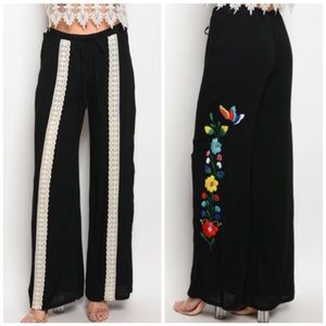 Pants - Black Wide Leg Floral Pants Pants - Black Wide Leg Floral Pants